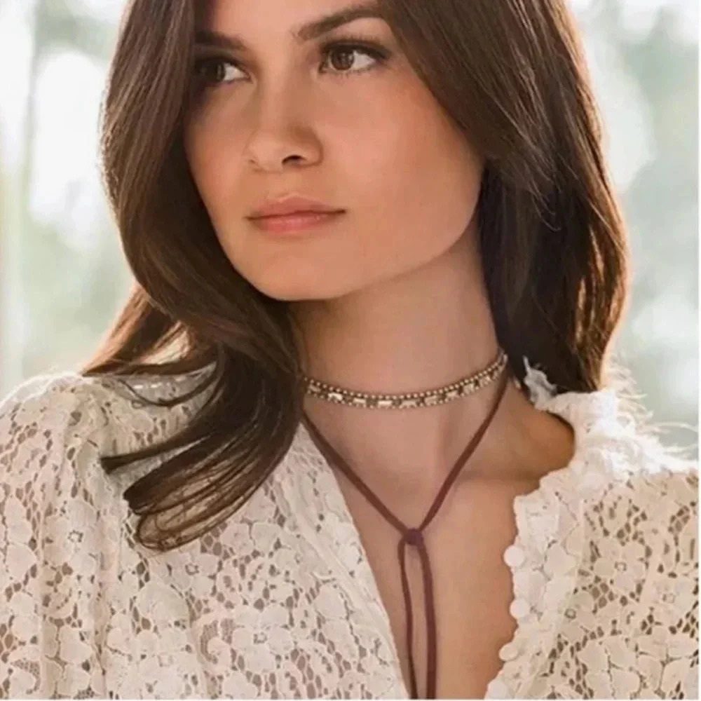 Jen Atkin Chloe + Isabel Red Leather Crystal Lariat Necklace or Headpiece